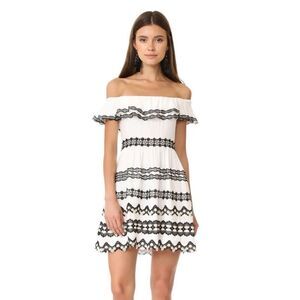 Alice + Olivia Black‎ & White Rozzi Off Shoulder Lace Trim Embroidery Dress Size